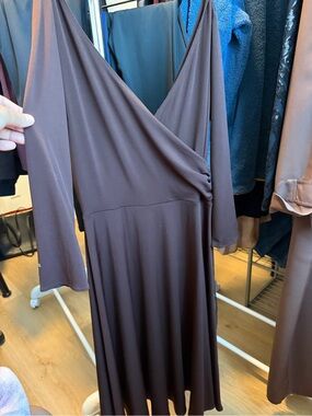 Maggy London Brown Long Sleeve Wrap Dress